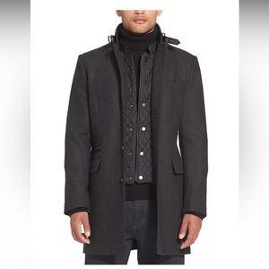 Mens wool blend coat with Bib
